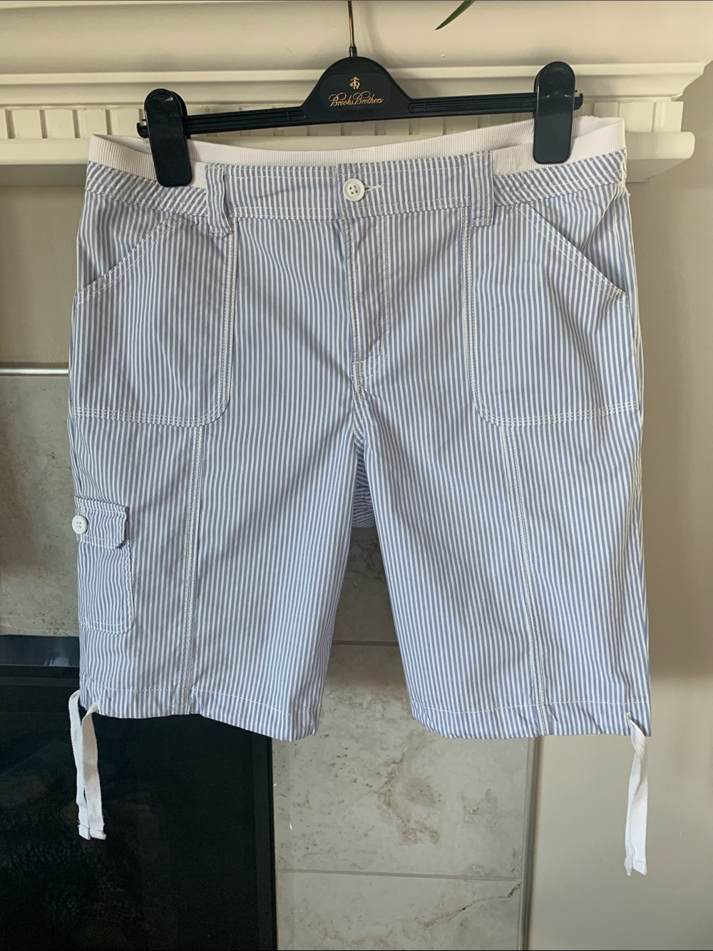 Blue & White Striped Nautical Shorts Pockets Size 14